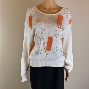 Courreges White Scoop Neck Sweater with Geometric Print